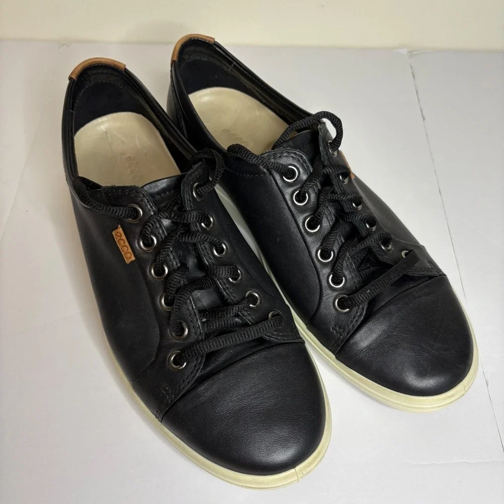ECCO Soft 7 Black Leather‎ Lace Up Sneakers Women's Size 39